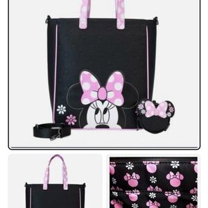 Minnie Mouse Black and Pink Rock the dots large Tote Bag